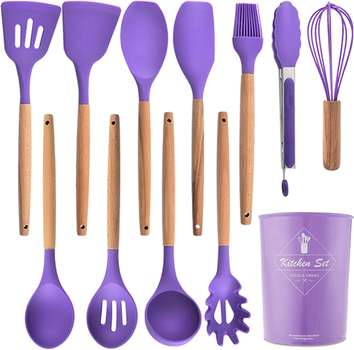 Juego de utensilios de cocina de silicona, utensilios de cocina de 12 piezas utensilios de cocina antiadherentes es H - Imagen 10 de 11