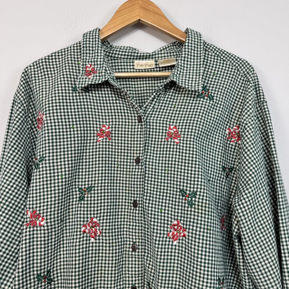 Camisa Bobbie Brooks Para Mujer 26W 28W Verde Guinga Navidad Vacaciones Top Foto 2 de 4