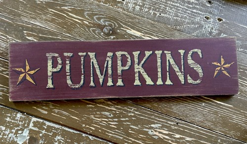 Primitive Country PUMPKINS Wood Sign 13.5” x 3.25” Burgundy Fall Wall Decor - Picture 1 of 8