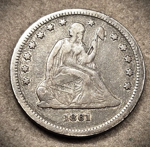 1861 LIBERTY SEATED QUARTER ** VERY FINE COIN ** (7708)