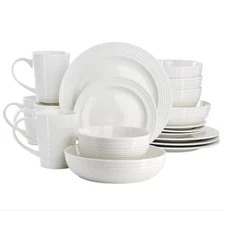 Nikki 18-Piece Ribbed White Porcelain Dinnerware and Serving Bowl Set