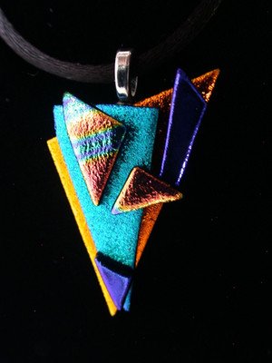Dichroic Sculptured Fused Glass Pendant / Focal Piece / Handcrafted - TL Gallego
