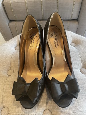 Women's Dress Shoes, Gunmetal Sparkle, Size 8, Bow Accent, 3.5" high heel |  eBay