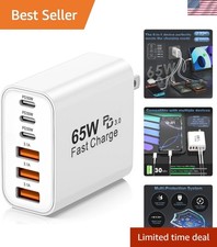 USB C Charger Block,65W 6-Port Multi Device Fast Charger PD QC Wall Adapter