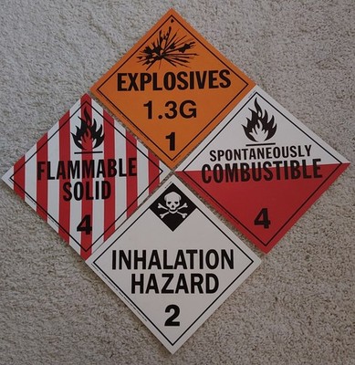 7 Hazardous Material Cardboard Placards Flammable Hazard Explosive Combustible 