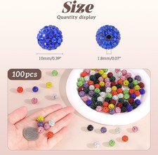 100 pcs 10mm Rhinestone Beads for Jewelry Making, 10 Mixed Colors Shiny Round...