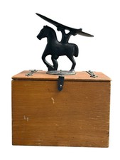 Vintage Cast Iron Horse Shoe Shine Wooden Box 14 in Tall With Accessories