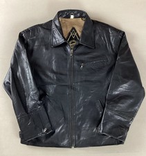 Vintage Leather Highwayman Jacket Biker Jacket Cotton Lining Black Size M