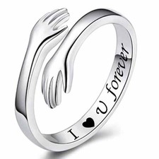 S925 Sterling Silver Love Hug Ring Band Open Finger Womens Jewelry Adjustable