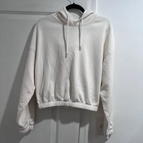 OFF WHITE Bershka Felpa con Cappuccio Donna M Crema Cropped con Coulisse (524)