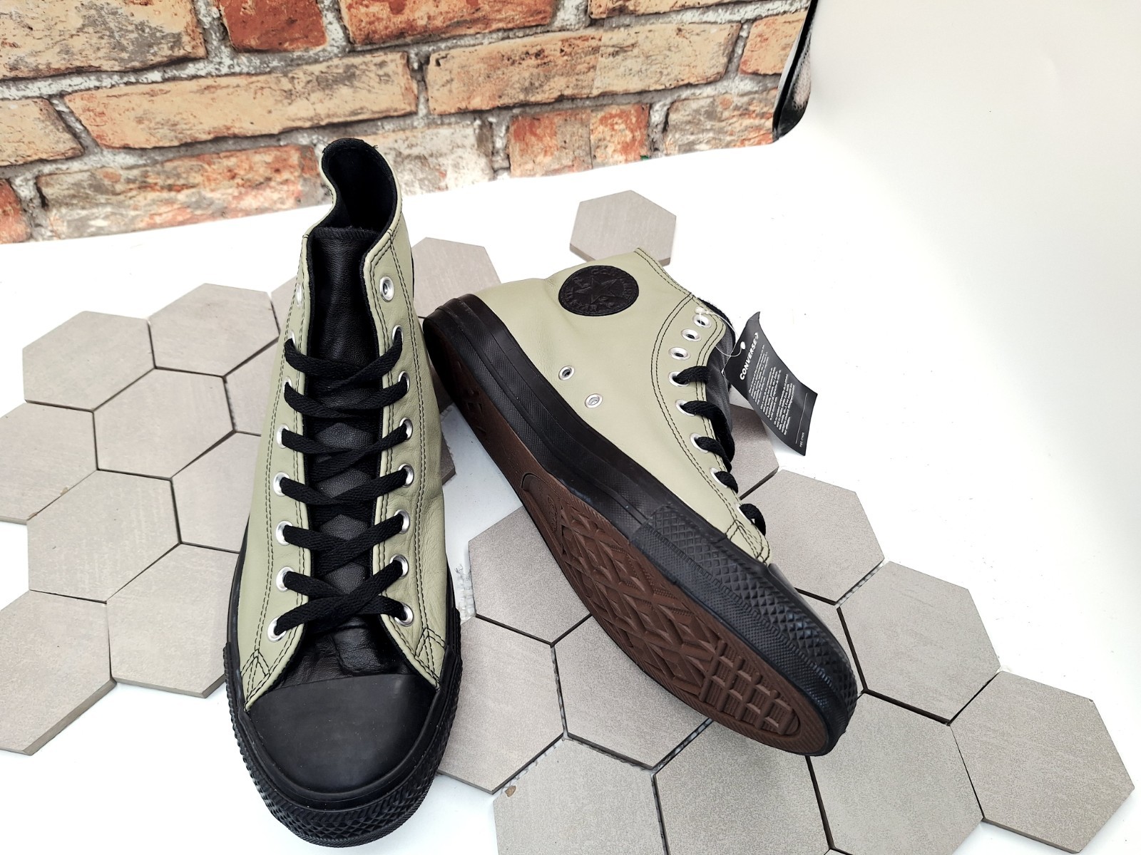 Converse Chuck Taylor All Star Hi Mens Sz 10.5 Olive Green Black Leather Rare thumbnail 9