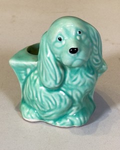Vintage Green Ceramic Dog Planter – Cocker Spaniel / Scotty Style – Mid Century