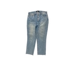 Stitch Star Button Fly Straight Raw Hem Women's size 12 Medium Blue Denim jeans