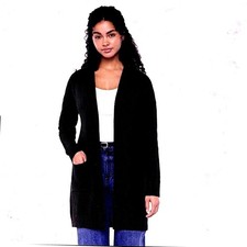 GAP Cardigan Womens Large Black Open Front Longline Cotton Knit Pockets GP010037