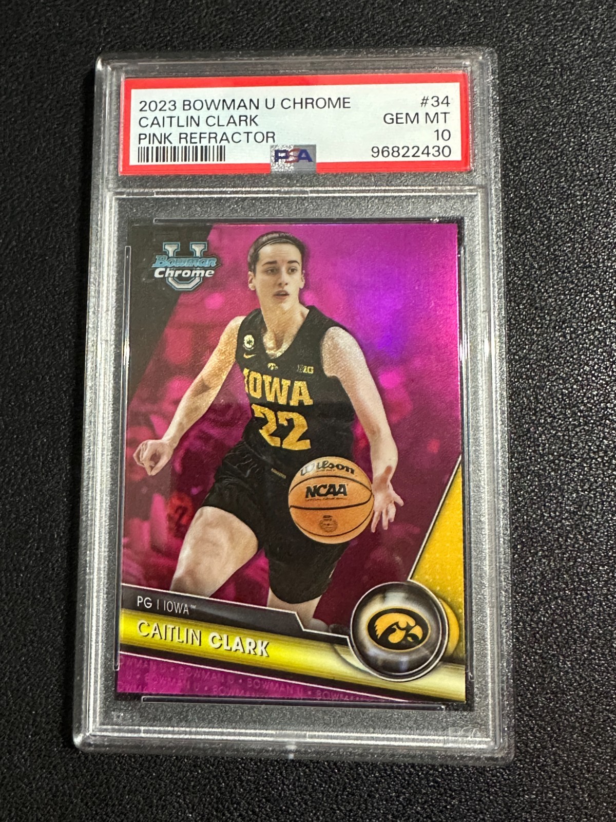 2023 Caitlin Clark Bowman U University Chrome #34 Pink Refractor PSA 10 GEM MT