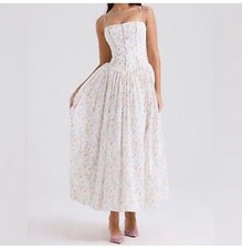 HOUSEOFCB'Ysabella'White Posy Print Cotton Maxi Sundress/Size S-US 4-6/QA3486