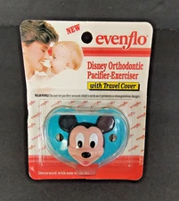Vtg Evenflo Disney Orthodontic Pacifier New 1990 NIP Mickey Mouse & Travel Cover