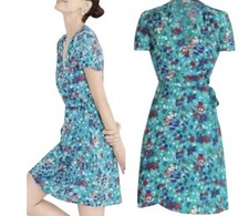 J  Crew Womens Mini Wrap Dress Teal Floral Crepe Chiffon 4
