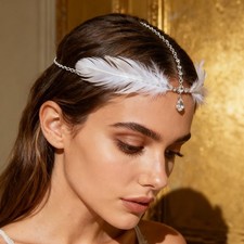 Women Forehead Rhinestone Feather Droplet fashion Metal Show Hair Chain 25819