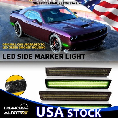 For 2015-2022 Dodge 4X Lens Challenger Smoke Green LED Side Marker Light Fits