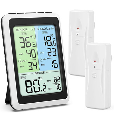 Brifit Kühlschrankthermometer, 4,5'' Farbdisplay Thermometer Mit 2 Sensoren, Hin