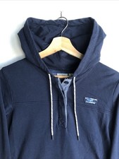 L.L. Bean Womens 1/4 Button Up Hoodie Pullover Sz Medium Cotton Navy