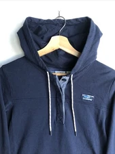 L.L. Bean Womens 1/4 Button Up Hoodie Pullover Sz Medium Cotton Navy