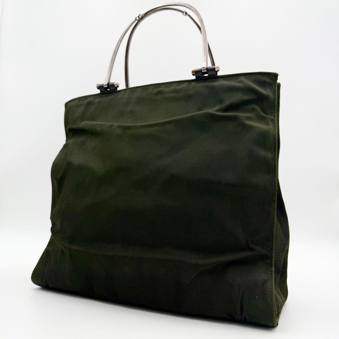 Gucci Y2K Nylon Leather Green Handbag Metal Handle Used