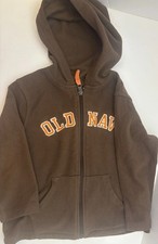 Old Navy Lightweight Fleece Lined Zip Hooded Jacket Sz 4T Brown Orange Logo Pick