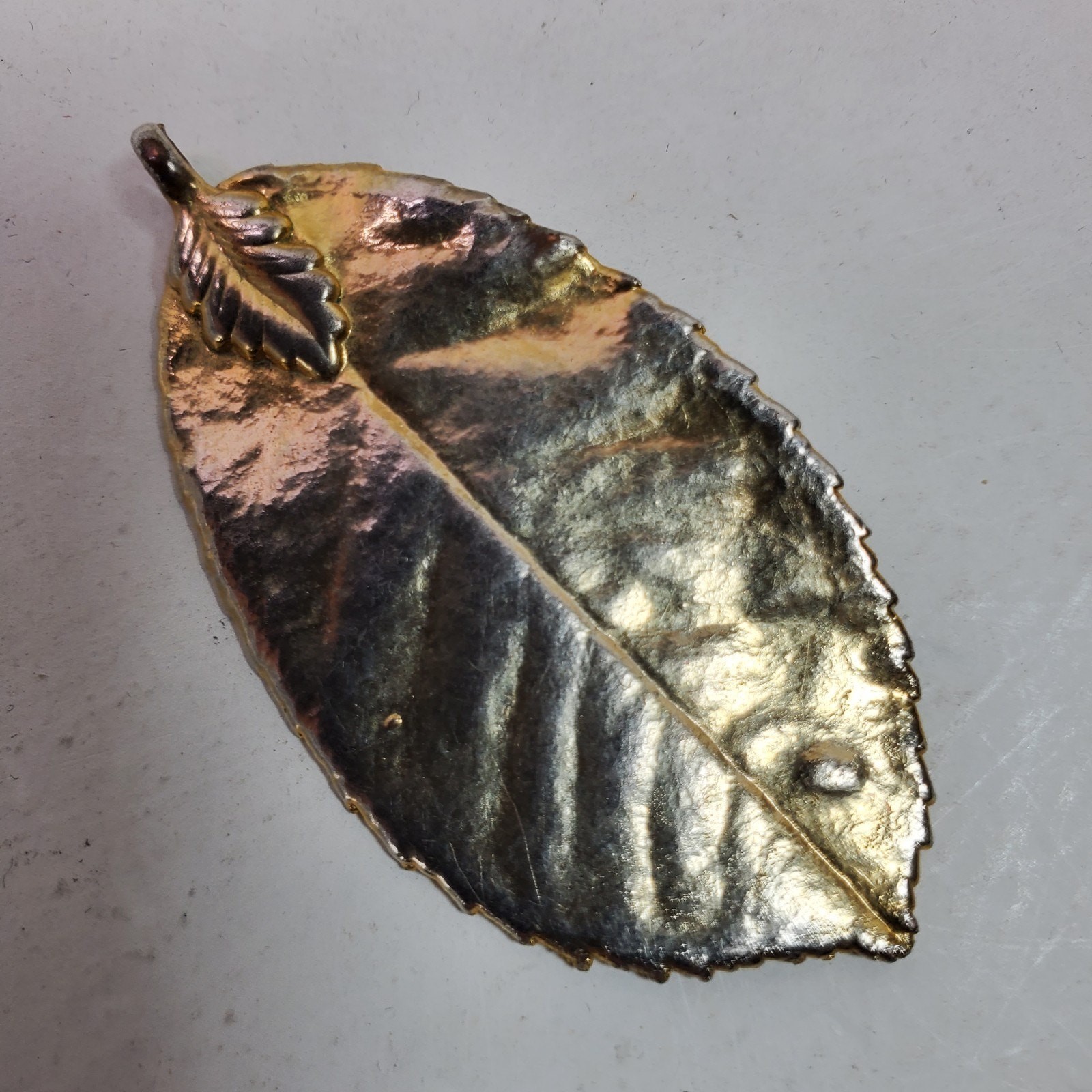 Vintage Dipped Leaf Gold Pendant 2 Inch - image 2