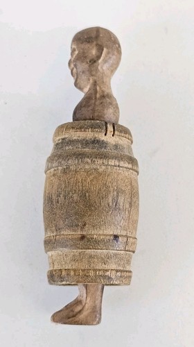 Wooden Man In Wiskey Barrel Nude Phallic Pop Up Gift 3" Tall Vintage Read - Picture 2 of 8