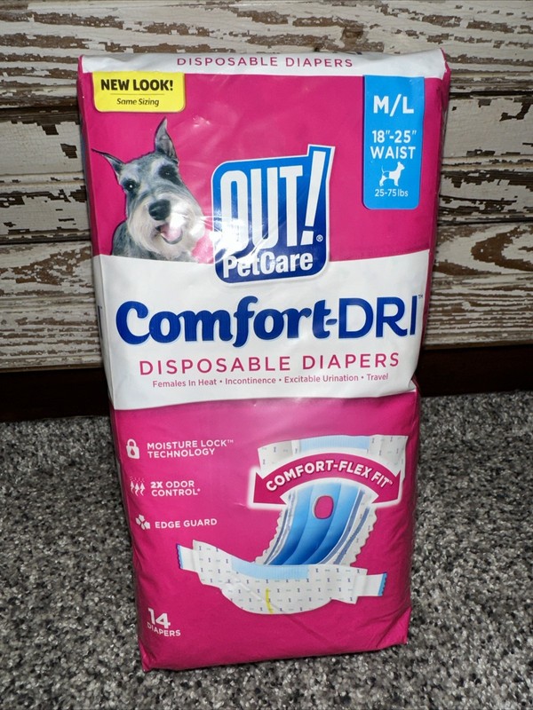 🐾 Out! Pet Care Comfort-Dri Disposable Diapers M/L Dogs 14 Diapers NEW!   🐾