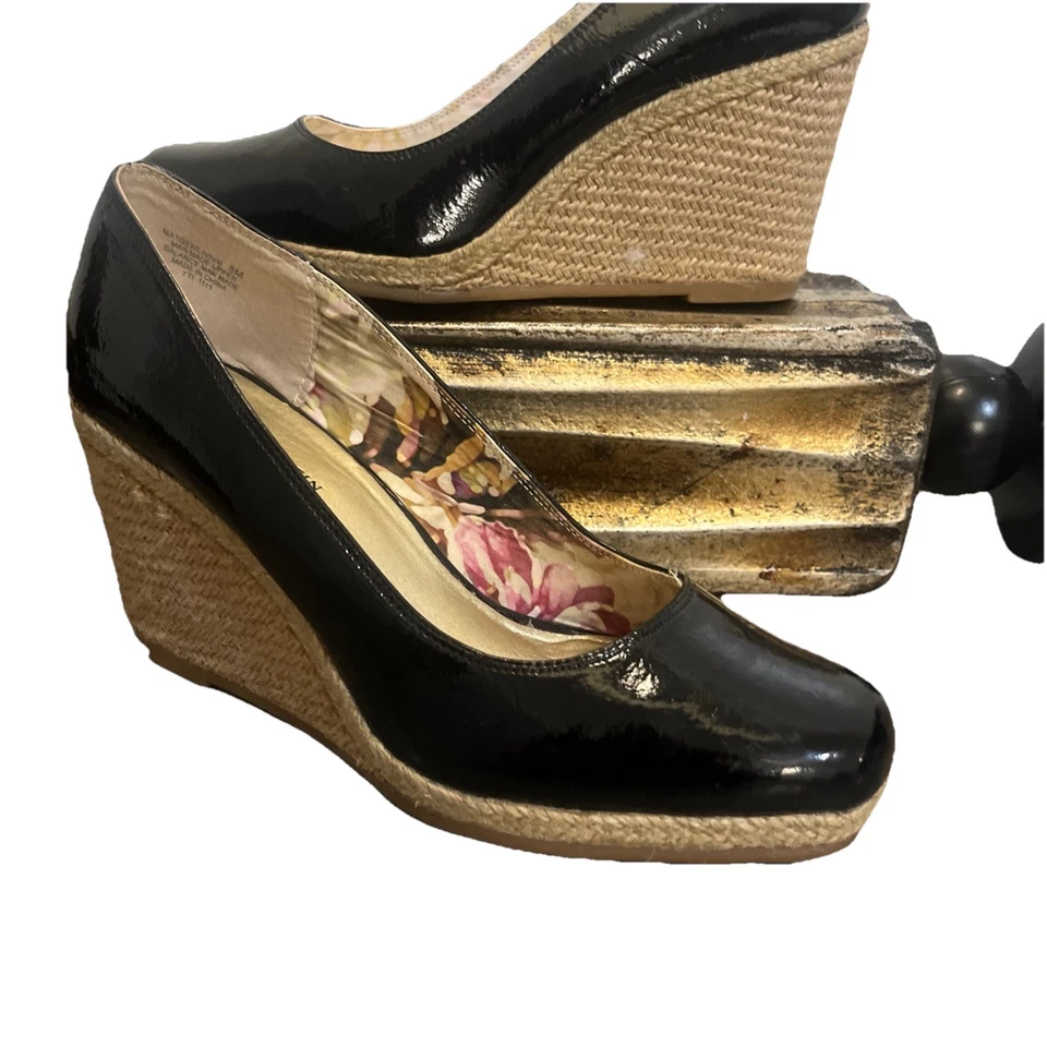 Anne Klein Akvarya Alpargatas de Cuero Negro Cuña Bomba Talla 6.5 Eslinga Foto 4 de 4