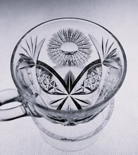ABP Cut Glass PUNCH CUP Pitkin Brooks Sunburst Hobstar Handled Antique