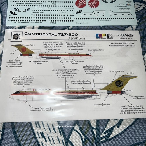 Vintage Flyer VFD144-219 Continental Airlines 727 Meatball Scheme 1/144 Decals - Bild 2 von 3