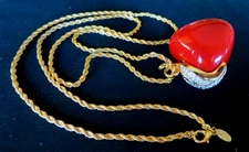 Vtg KJL Kenneth J Lane Apple Lucite Pendant w Clear Rhinestones Chain Necklace