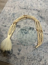 Vintage Macrame Plant Hanger With 18  Glass Table Tan 82  Beads BOHO