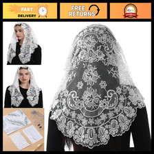 Triangle Catholic Church Mantilla Veils - Floral Lace Scarf Shawl with Hairclips