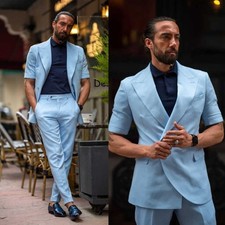 Men  s Short Sleeve Suit 2 Piece Set Slim Fit Summer Office Wedding Casual Outfit