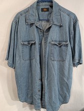 Route 66 Denim Shirt Men  s Medium Short Sleeve Button Up Blue Jean.
