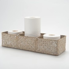 Whitewash Seagrass Toilet Tank Basket with 3 Section, Toilet Paper Basket for...