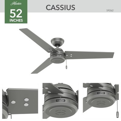Hunter Cassius 52'' Ceiling Fan Indoor Outdoor Matte Silver Rustic Design New