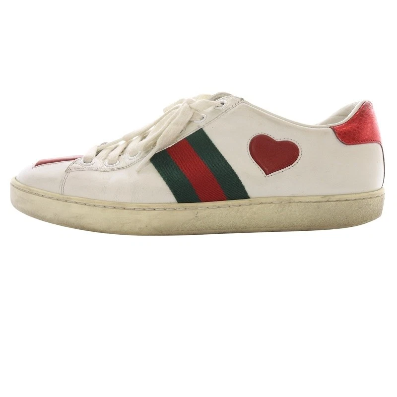 Baskets Gucci Ace Hearts brodées ligne sherry cuir blanc 435638 /Sr30