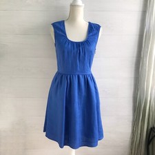 J.Crew - Blue linen fit & flare sleeveless dress pockets, sz 2