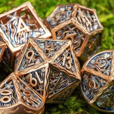 Sage's Mystery of the Oceans Copper/Blue Hollow Metal Polyhedral Dice Set DnD