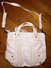 Olivia Harris Off White Distressed Leather Crossbody Hobo Handbag Purse Unique
