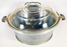 Gaurdian Ware Round Stock Pot Casserole 9 7/8" & Glass Lid Vintage Tab Handles