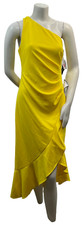 Xscape Midi Dress Womens Size 10 Yellow One Shoulder Ruffle New