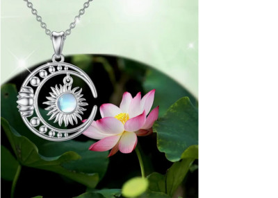 MOON CELESTIAL SUN SHINE 1'' ROUND Pendant 925 Sterling Silver 20'' Necklace Women