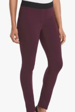 WHITE HOUSE BLACK MARKET Burgundy w/Black Waist PONTE KNIT LEGGINGS Side Zip 8